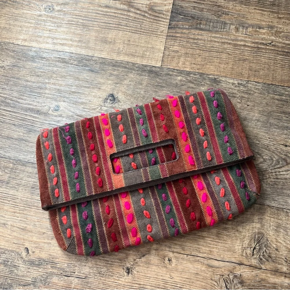 Sigrid Olsen Fall Leather/Cotton Textured Fold Over Clutch Bag